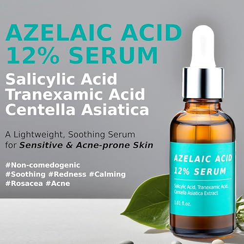 Azelaic Topical Acid 12% Serum for Face ? Dark Spot Remover with Tranexamic Acid, Salicylic Acid, Niacinamide & Centella Asiatica ? Acne, Hyperpigmentation & Rosacea Treatment 1 Oz Korean Skincare
