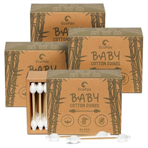 EcoFox Baby Cotton Swabs 220 Count - Bamboo & Pure Cotton