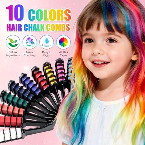 10-Color Washable Hair Chalk Combs for Parties