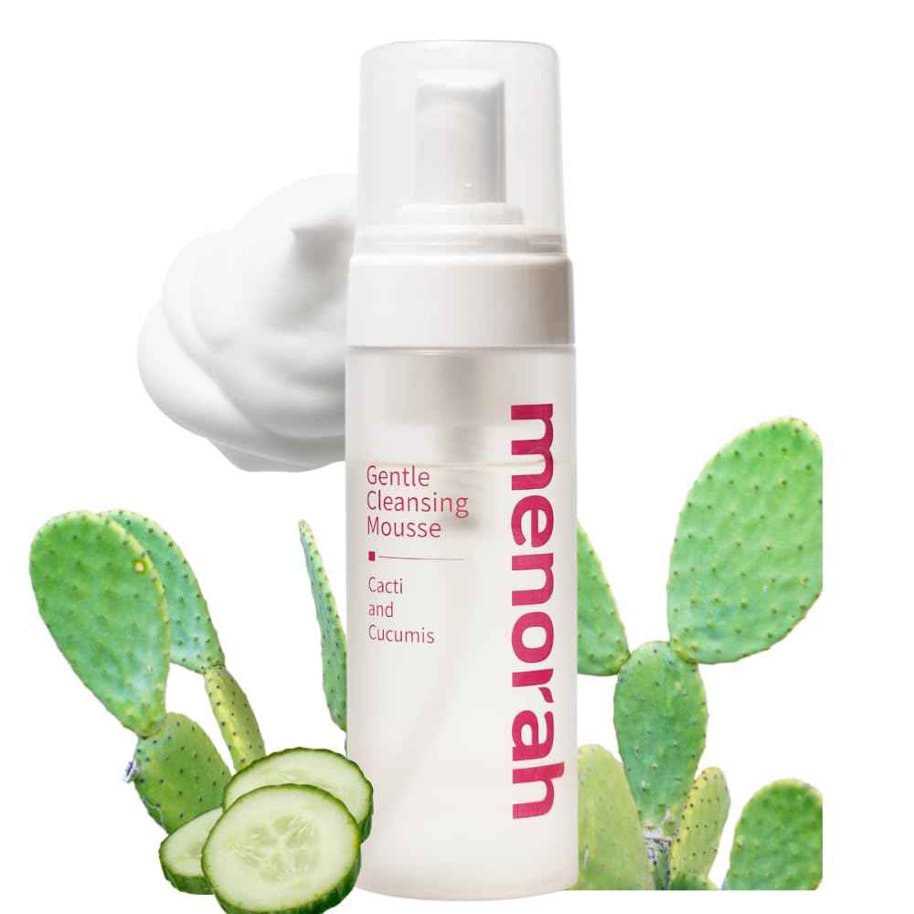 menorah Gentle Cleansing Mousse – Hydrating pH-Balanced Face Wash with Cactus & Cucumber Extracts, Soothing Daily Cleanser for Sensitive & Dry Skin