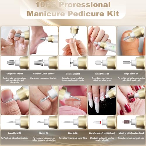 Golden Electric Nail Drill File Kit 2000mAh Cordless Rechargeable Manicure Pedicure