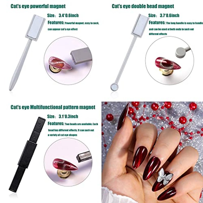 10-Piece Cat Eye Nail Magnet Set with Double-Headed Tools