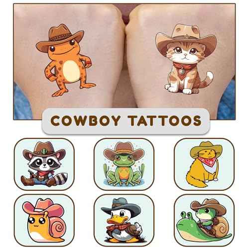 Cowboy Temporary Tattoos for Party Supplies, 75+ PCS Western Tattoo Themed Party Favors, Animal Tattoos Party Favor Activities, Wild West Waterproof Tattoos.