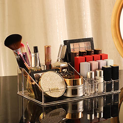 Cq acrylic 3 Pack Clear Make Up Organizer Countertop,Stackable 8 Drawers Makeup Storage,Cute Vanity Organizers for Dresser Hair Clip,Jewelry,Beauty Product Desk and Bathroom Organizers and Storage