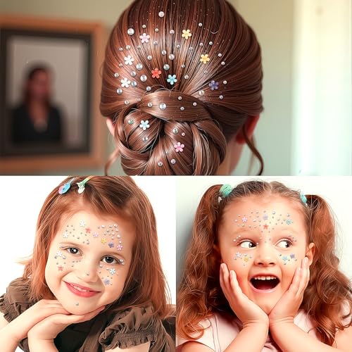 Rhinestone Face Gems Stickers - Colorful Flowers for Festivals