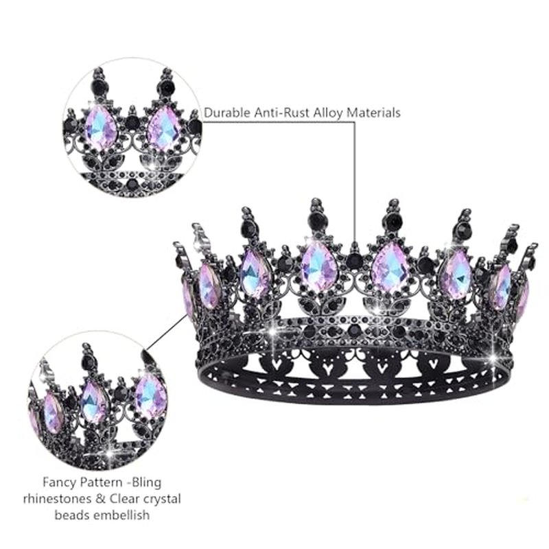 Black Moonlight Purple Rhinestone Wedding Crown for Women