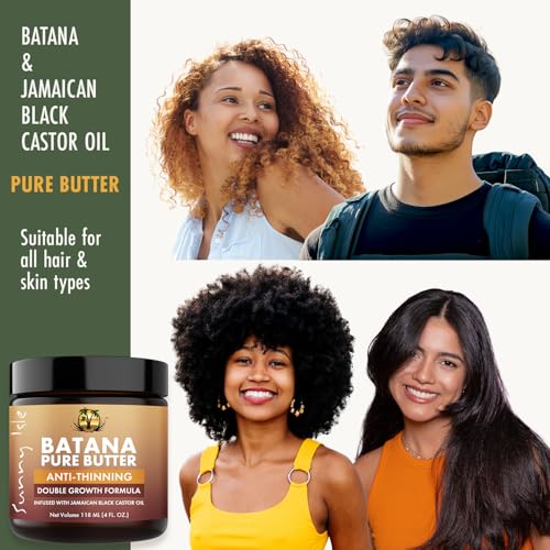 Sunny Isle Batana Pure Butter Infused with Jamaican Black Castor Oil 4 oz, Double Growth Formula