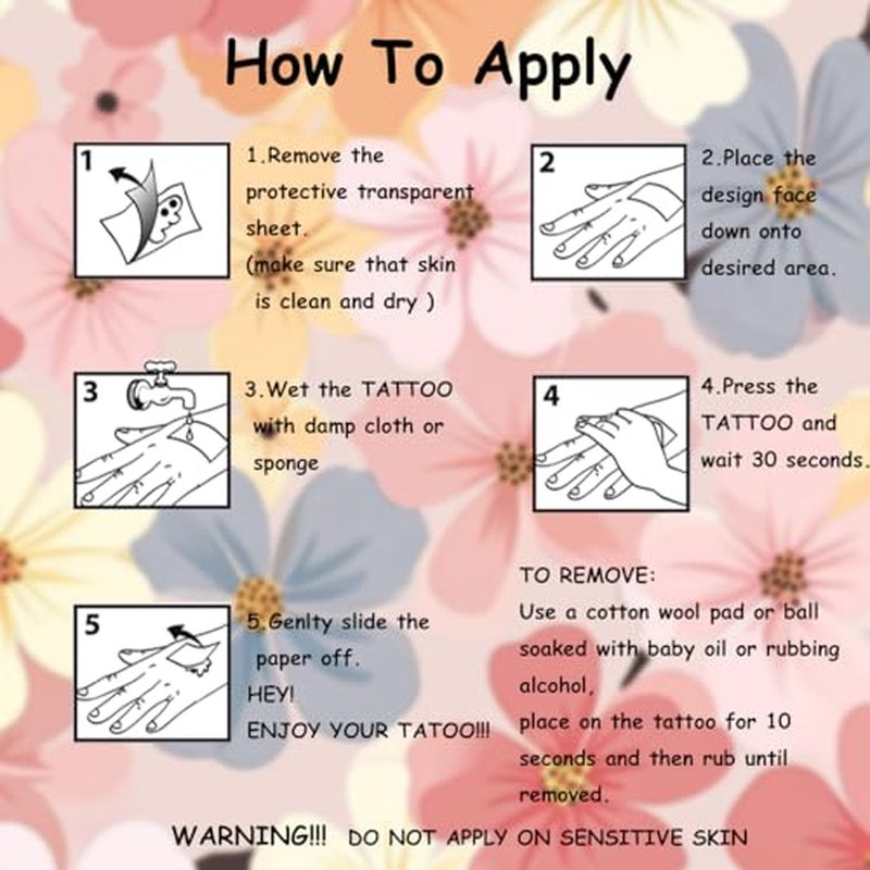 CHARLENT Glitter Flower Temporary Tattoos - 74 Sheets for Kids