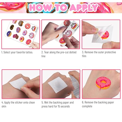 96 Donut Temporary Tattoos for Kids Birthday Party Favors