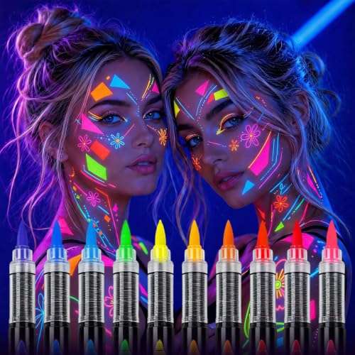 UV Reactive Body Paint Markers - 10 Neon Colors