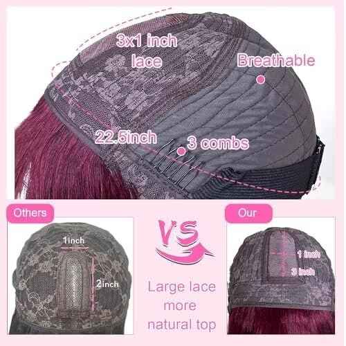 Atikual Bob Wig with Bangs Human Hair Wigs Glueless Wigs Straight Layered Bob Wigs with Bangs 3x1 Transparent Lace Bob Wigs for Women 14Inch 99J