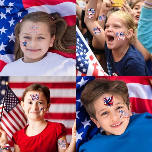 HOWAF 96pcs Glow in The Dark 4th of July Temporary Tattoos for Independence Day USA Patriotic Party Decorations, American Themed Luminous Face Tattoos for July 4th Party Favors Goodie Bag Fillers