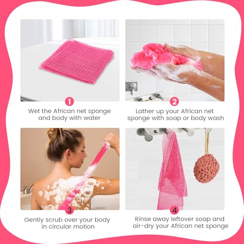African Net Sponge Exfoliating Body Scrubber for Bath & Shower - Pink, Pack of 1