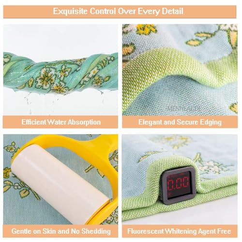 100% Cotton Face Towels Reusable Hand Towels for Bathroom Set with Hanging Loops Quick Dry Turkish Hand Towels Set Double-Faced Jacquard 4ply Cotton Gauze,4PC,13.4"x15.7"