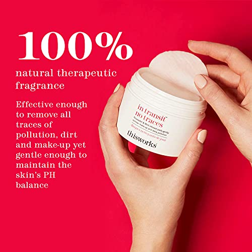 thisworks in transit no traces, Rosewater and Mint Infused Facial Cleansing Pads, Gently Removes Make-Up and Dirt, 60 Pads