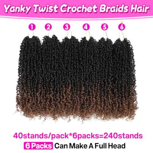 Youngther Yanky twist crochet hair 12 Inch 6Pack Pre-Twisted Fluffy Yankee Twist with curly crochet hair for black women 45g/Pack crochet hair pre looped Synthetic hair extension (1b/4/30)