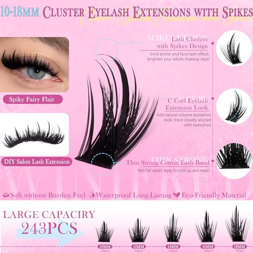 Winifred Eyelash Clusters Kit 10-18mm Spiky Fairy Lashes with Bond & Tweezers
