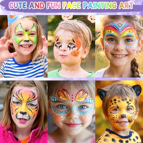 Face Paint Stencils Kit - 33 Reusable Stencils, 10 Brushes & Gems