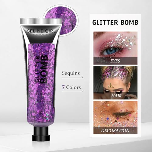 Face Glitter Gel, Hair Shimmer with Sticky Gel, Glitter for Hair DIY and Nails, Cosmetic Shimmer for Festivals Concerts and Parties #Pink