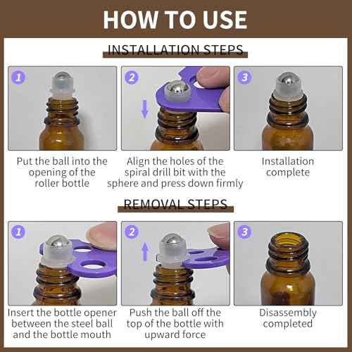 10ML Roller Bottles for Essential Oil, 4 Pack Empty Amber Glass Roller Bottle for Perfume Oil, Roll on Bottles with Stainless Steel Roller Balls, Opener, Funnel and Dropper for Aromatherapy, Massage