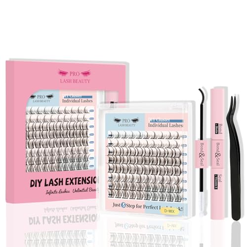 PRO DIY Lash Extension Kit Lash Cluster Kit 80 Pcs 3 Step Cluster Lashes Eyelash Extensions Kit Lash Bond and Seal Eyelash Applicator Tool Self Application at Home(DIY Lash Kit-B)