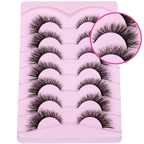 Lashes Natural Look Cat Eye False Eyelashes Wispy Fox Eye Lashes Wispy 15mm 6D Volume Strip Fake Eyelash Extension Look by PHKERATA, 7 Pairs Pack