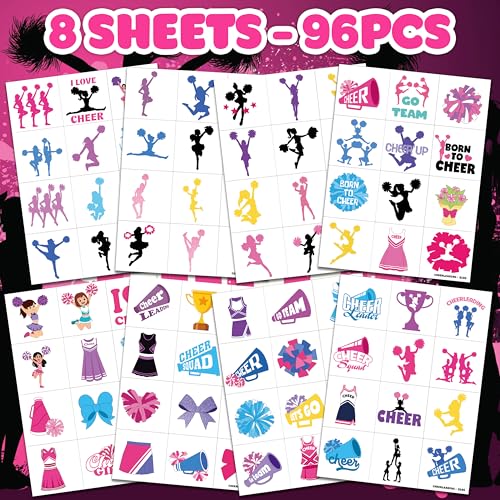 96 Cheerleading Temporary Tattoos for Kids - Pre-Cut Party Favors