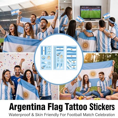 Argentina Flag Face Stickers - 16 Temporary Tattoos for Fans