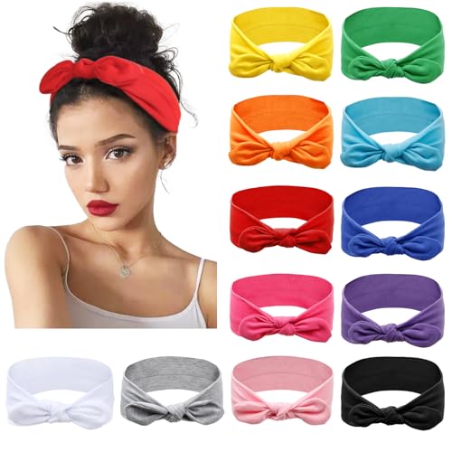 Huachi 12 Pack Bow Headbands for Women - Soft, Stretchy Hair Accessories