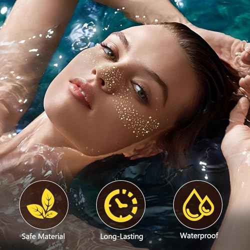 Glitter Freckles Temporary Face Tattoos - 10 Count Gold Body & Face Star Sparkle Freckles, Faux Freckles for Festivals, Concerts, Parties - Easy Apply, Long Lasting Shine