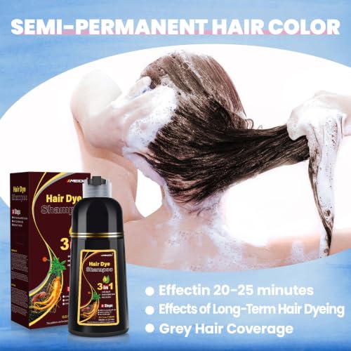 IIIMEIDU Dark Brown Hair Dye Shampoo 3-in-1 for Gray Hair, Nourishing & Long-Lasting