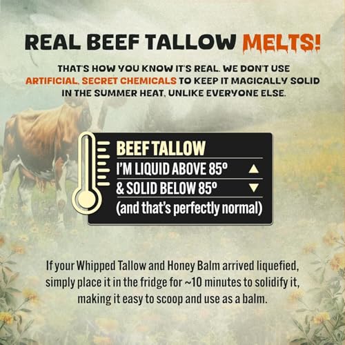 Whipped Beef Tallow and Honey Balm Moisturizer for Skin, Face, Lips, Body - Unscented