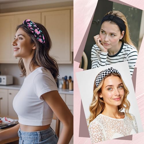AWAYTR Pack of 4 Black Wide Knotted Headbands for Women - Casual & Dressy Styles