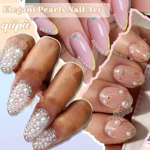 51g White Half Pearls for Crafting 4mm 5mm 6mm 8mm 10mm Mix Sizes Pure White Flatback Round Beads Charms for Nails Face Eyes Makeup Tumblers Bottles DIY Crafts Bedazzling Clothes Shoes Phones