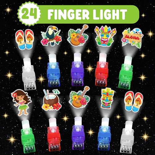 72 PCS Hawaiian Party Favors ? 48 PCS Luminous Tattoos & 24 PCS LED Finger Lights Combo ? Birthday Goodie Bag Fillers, Party Supplies, Gifts Light Up Toys Glow In The Dark for Boys and Girls