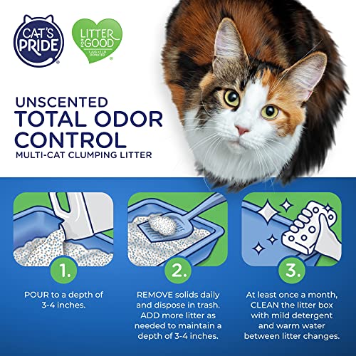 Cat's Pride Max Power: Total Odor Control - Up to 10 Days of Powerful Odor Control - Strong Clumping - Hypoallergenic - 99% Dust Free - Multi-Cat Litter, Unscented, 15 Pounds