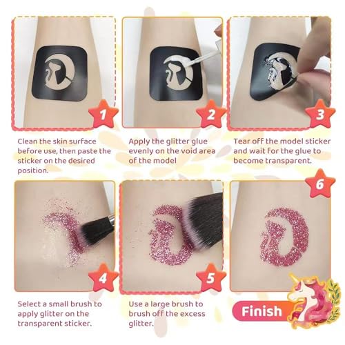 Temporary Glitter Tattoo Kit - 24 Colors, 120 Stencils, Kids & Adults