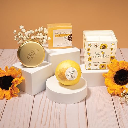 Sunflower Gifts for Women - 15-Piece Care Package with Blanket & Tumbler