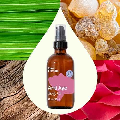 Plant Therapy Anti Age Body Oil 4 oz Locks in Moisture for Supple, Radiant Looking Skin, Helps Reduce the Appearance of Fine Lines, Made with Frankincense, Sandalwood, & Rose Oil