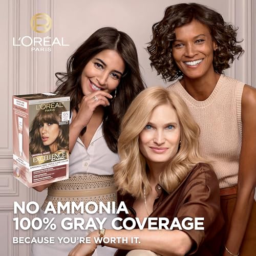 L’Oréal Paris Excellence Universal Nudes Permanent Hair Color, Ammonia Free Hair Dye for Gray Hair Coverage, 6N Natural Light Brown, 1 Hair Dye Kit