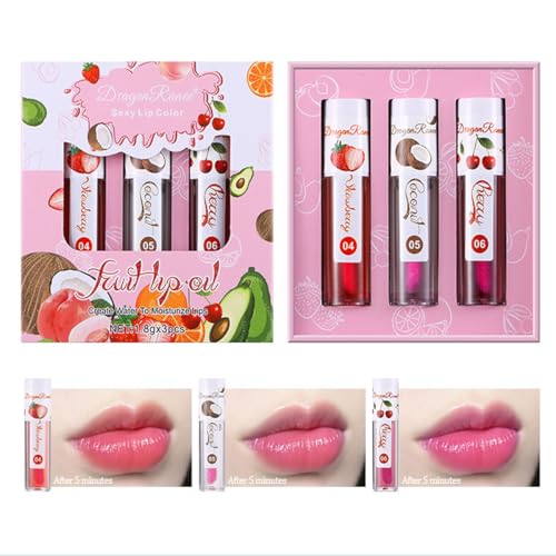Color-Changing Lip Oil Pack, 3pcs Hydrating Fruit Flavors