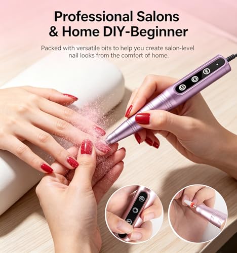 Rose Cordless Nail Drill Kit with 8H Battery, 3-Speed Efile, 7 Bits for Salon & Home Use