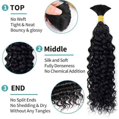 Human Braiding Hair 3 Bundles/Pack 150g Water Wave Bulk Hair No Weft 10A Brazilian Virgin Braiding for Boho Braids Wet and Wavy Braids Extensions (26 26 26 Inch)