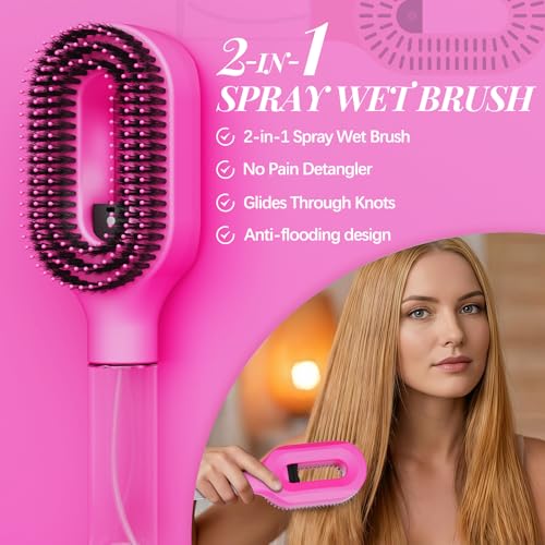 2-in-1 Hair Brush with Water Spray Detangler for Curly Hair