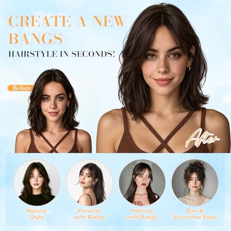TESS Human Hair Topper Clip-In Bangs with 3D Full Cover