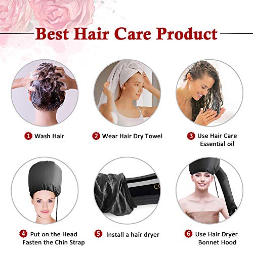 Hair Dryer Bonnet Attachment with Chin Strap & Hose