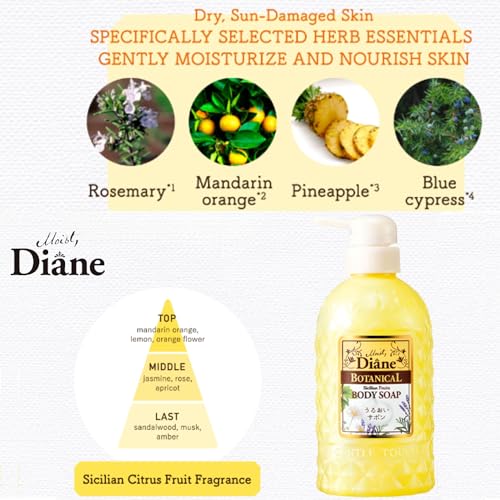 Moist Diane Natural Body Wash for Sensitive Skin Women & Men, Argan Oil Shower Gel with Pump for Hydration, Paraben-Free Body Soap for Baby & Kids, Sulfate & Silicone Free, SICILIAN FRUITS, 16.9 Fl Oz