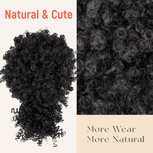 Drawstring Afro Puff Ponytail with Bangs - 1B Black