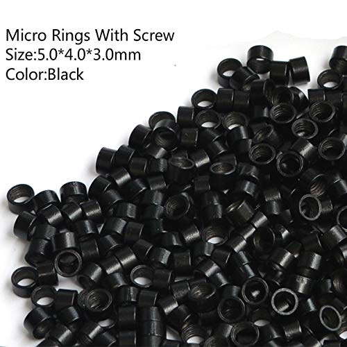 Non-Slicone Screw Thread Micro Ring Beads for Hair Extensions Applications 5 Color Optional (1000Pcs, Black)