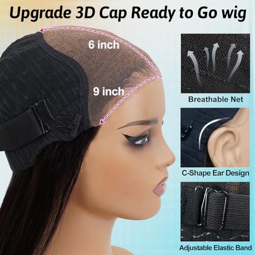 Glueless Wigs Human Hair Pre Plucked Pre Cut Loose Deep Wave Wig 9x6 Closure Wigs Wear and Go Glueless Wig Human Hair 200% Density Loose Body Wave Black Wig for Women 22Inch